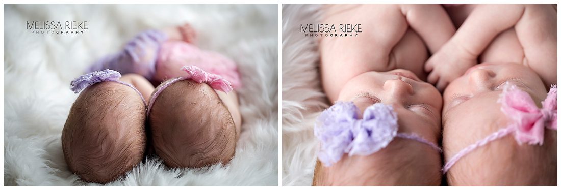 Twin Newborn Baby Girl Photos | Melissa Rieke Photography | Pink and Purple