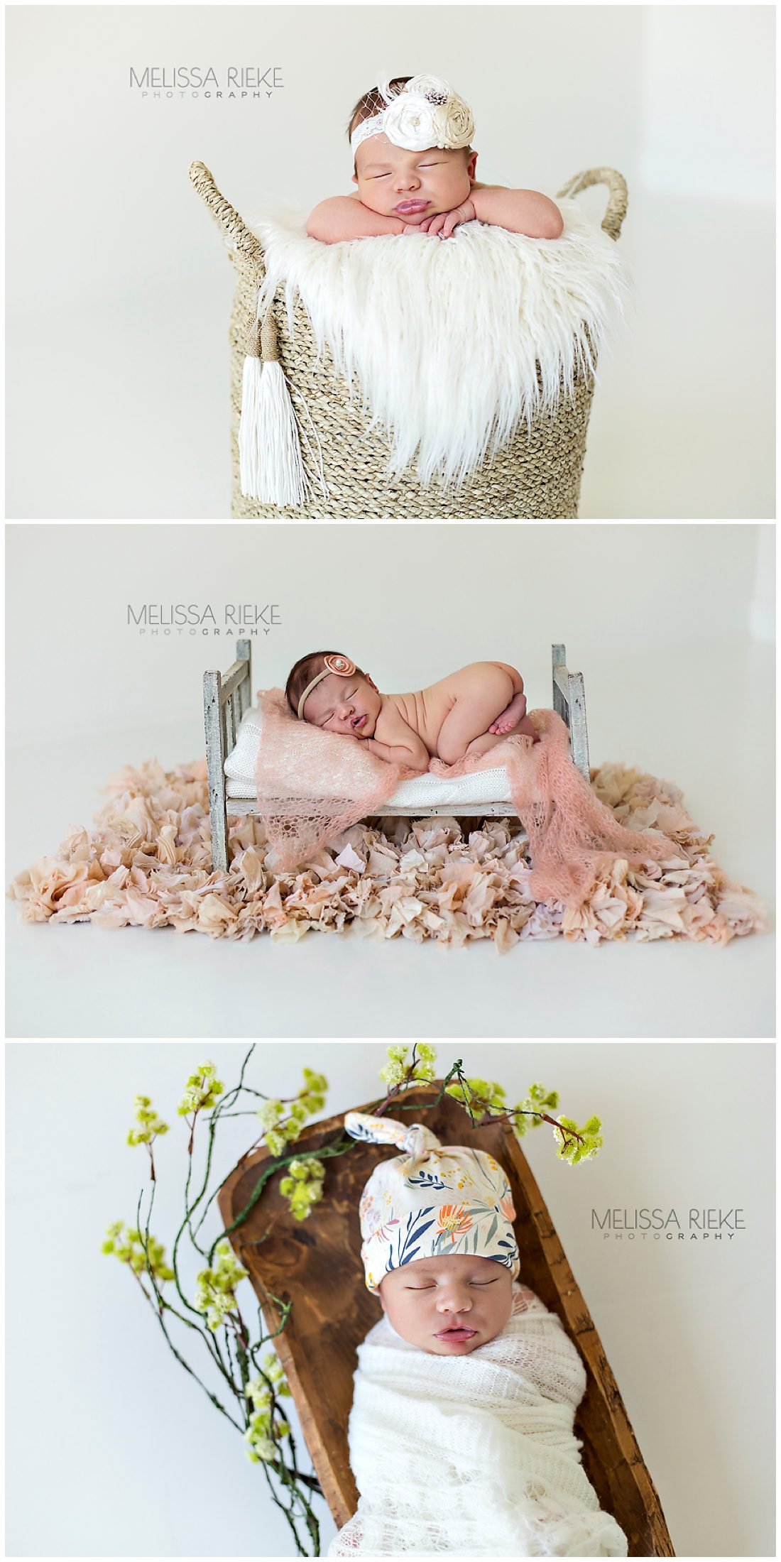Newborn Photos Kansas City Baby Girl Posed Photography Props Bed Basket